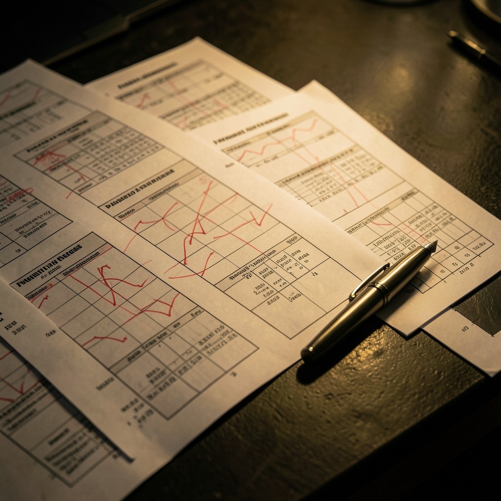 Close view of inventory planning charts with handwritten red markup notes